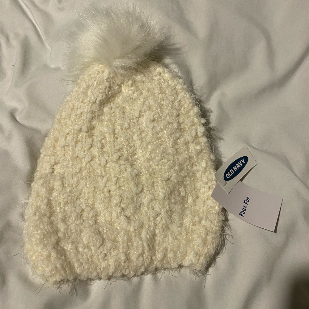 Brand New Old Navy White Fluffy Beanie Hat